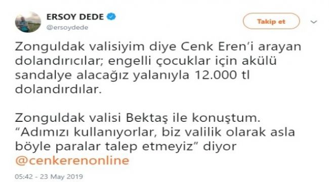 Cenk Eren'e dolandırıcı şoku!