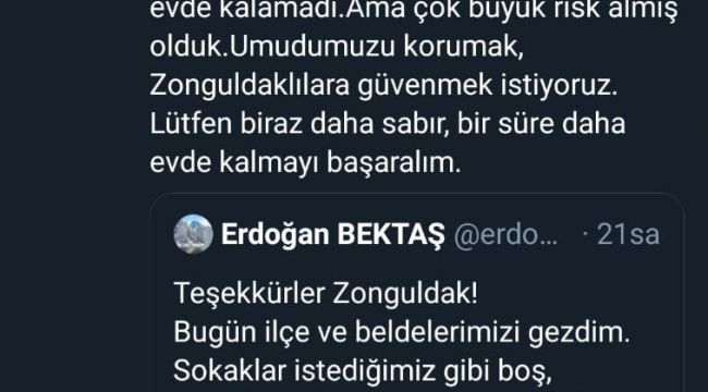Vali Bektaş, “Umudumuzu korumak, Zonguldaklılara güvenmek istiyoruz”