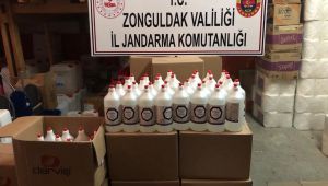  Zonguldak'ta 768 adet 1 litrelik sahte dezenfektan ele geçirildi