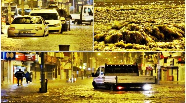 Caddeler göle döndü, araçlar yolda kaldı