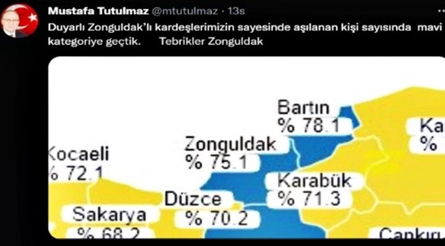 Zonguldak aşı haritasında maviye döndü