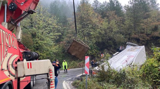 - MDF yüklü tır devrildi