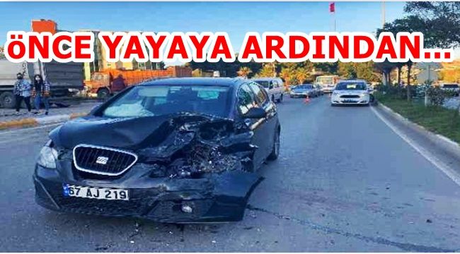 Otomobil yayaya ardından otomobile çarptı: 3 yaralı