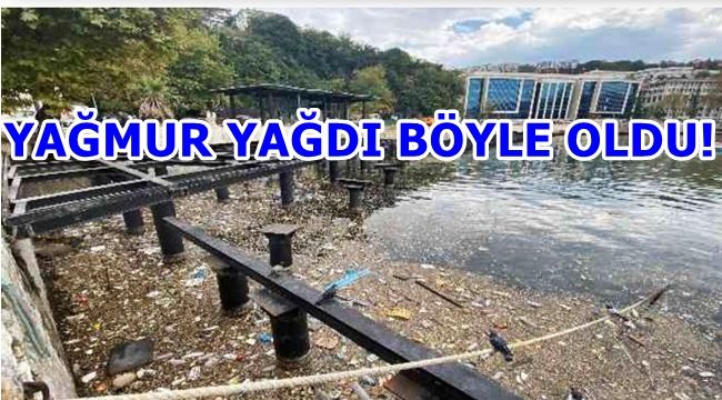 Yağmurun ardından çöpler limana doldu