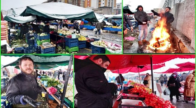 Pazarcıların soğuk ve karla mücadelesi