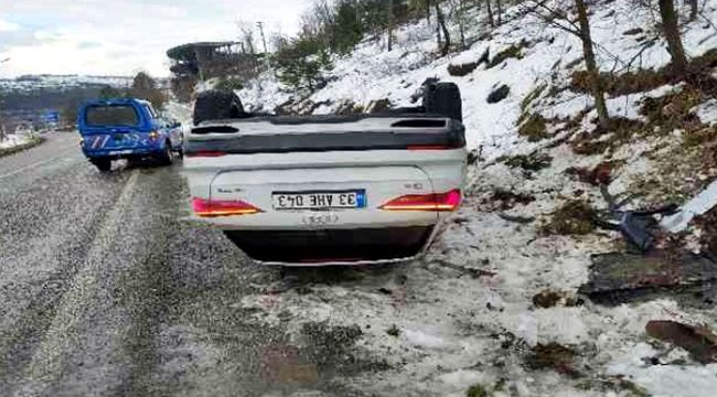 Takla atan otomobilden yara almadan çıktı