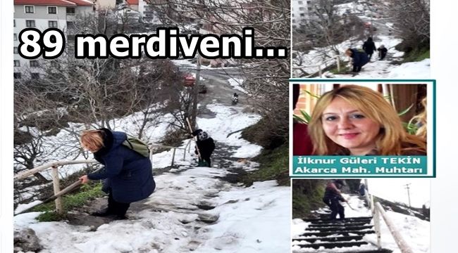 Kadın muhtar 89 merdivenin karını temizledi