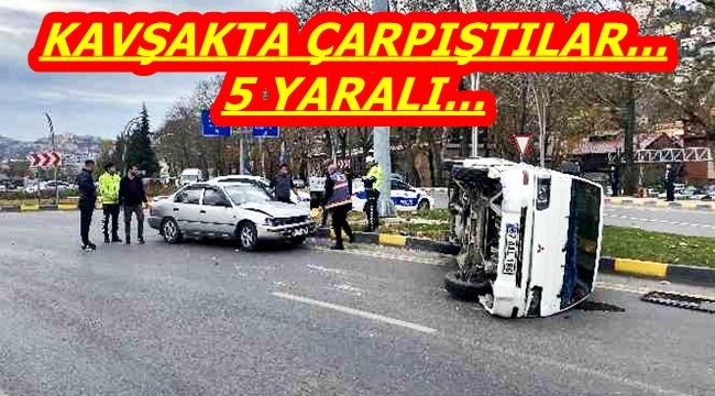 Çarpıştı, devrildi; 3'ü çocuk 5 yaralı
